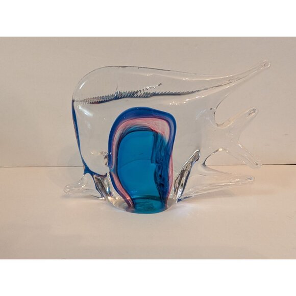 Large Murano Glass Fish Figurine With Blue & Pink Swirls - Picture 3 of 9